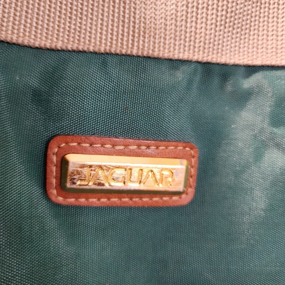 Jaguar Vintage Set Of 2 Travel Bags Teal Duffel Bag with Tan Straps